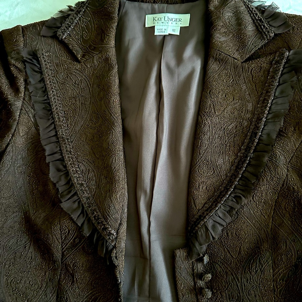 Kay Unger Chocolate Brown Paisley Suit.